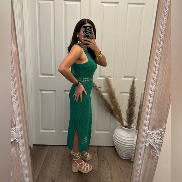 Lulus Green Crochet Midi Dress Small - Picture 8 of 8